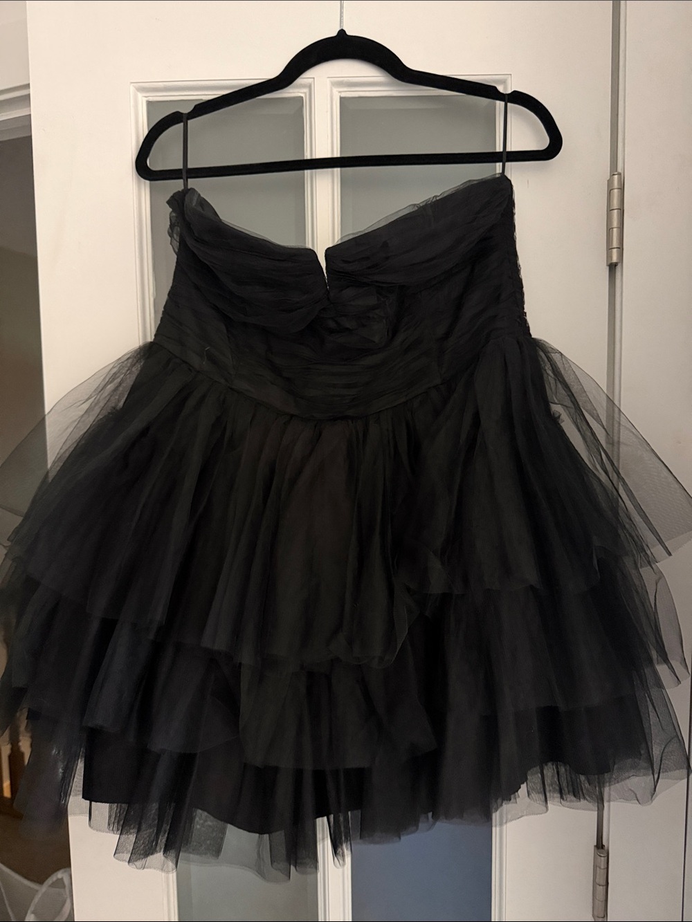 H&M Black Strapless Tiered Tulle Mini Dress